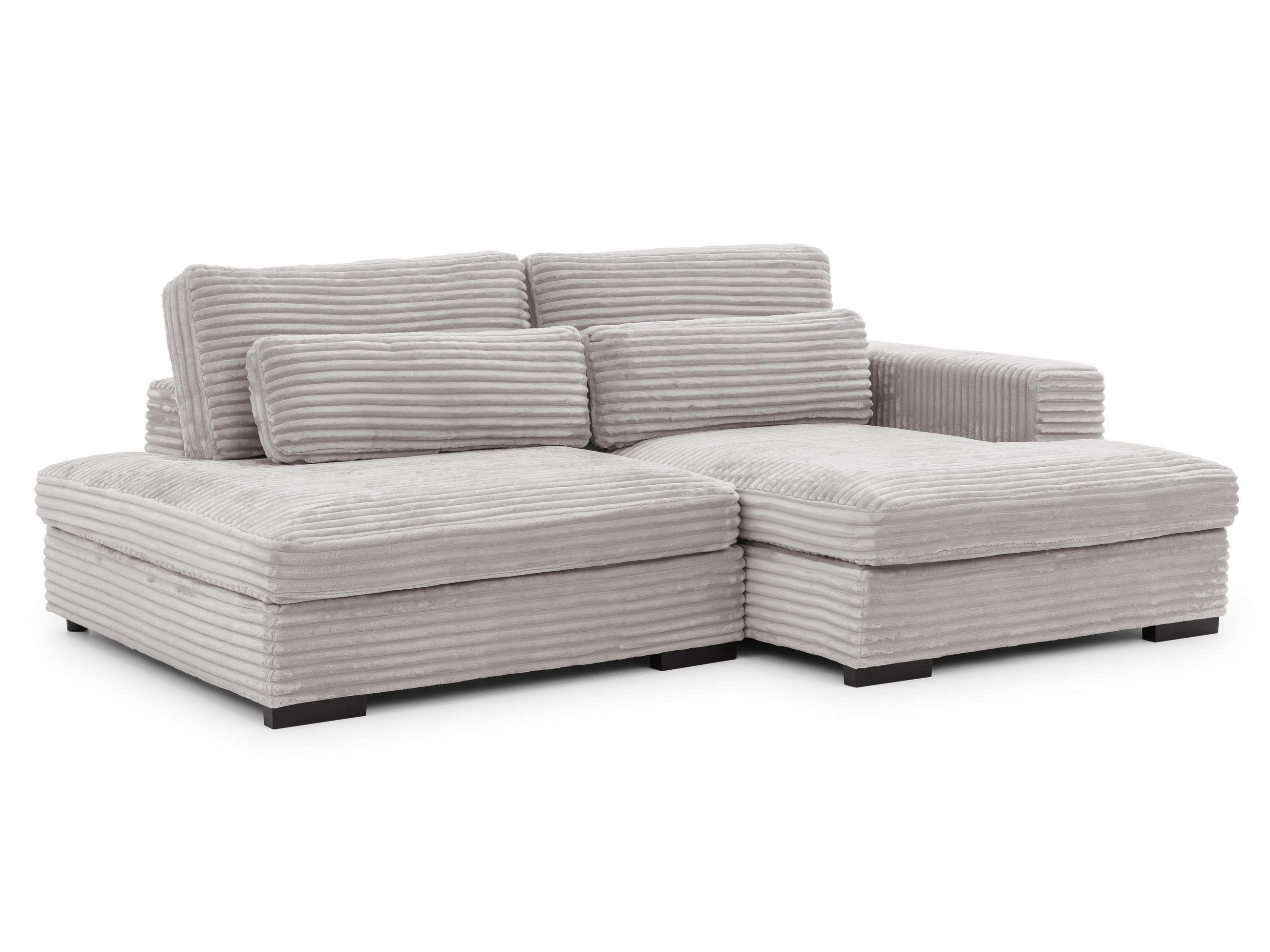 ECKSOFA Wolke mit tiefer Sitzfläche, Schlaffunktion und praktischem Bettkasten aus weichem Hellgrau Cordstoff - Hellgrau/Schwarz, Holz/Kunststoff (225/162cm) - S-Style