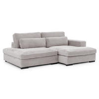 ECKSOFA Wolke mit tiefer Sitzfläche, Schlaffunktion und praktischem Bettkasten aus weichem Hellgrau Cordstoff - Hellgrau/Schwarz, Holz/Kunststoff (225/162cm) - S-Style
