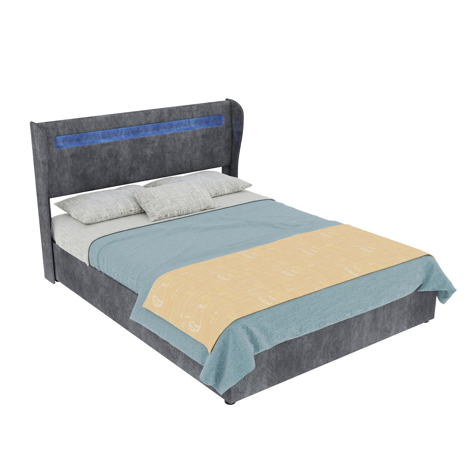 POLSTERBETT 140/200 cm in Grau mit LED Stoff Modernes Design - Grau, Holzwerkstoff/Textil (140/200cm) - STILVORA
