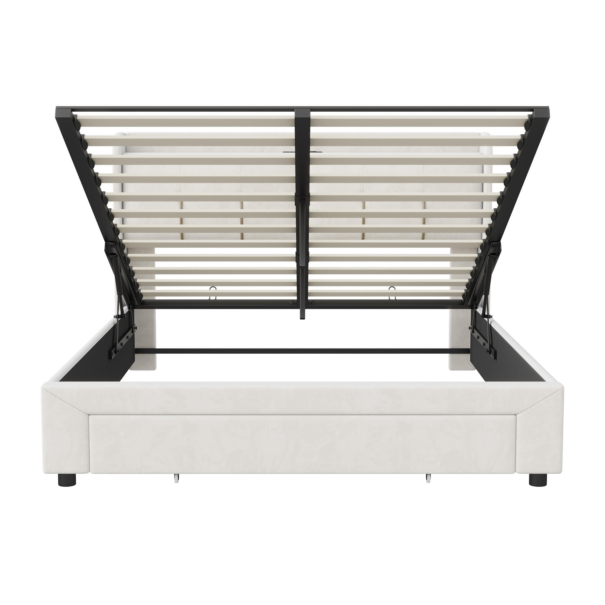 BETT 140x200 cm Stauraum LED USB Samt Beige - Beige, Metall (140/200cm)