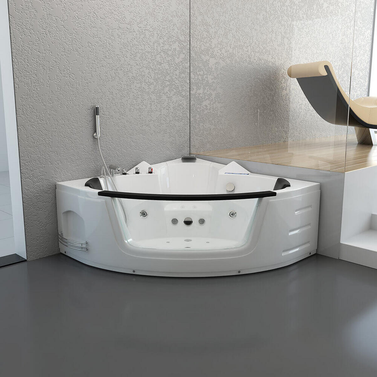 WHIRLPOOL Badewanne mit Lichttherapie LAGUNA L KOMPAKT - 140 x 140 cm - Weiß, Keramik (140/65/140cm) - Home Deluxe
