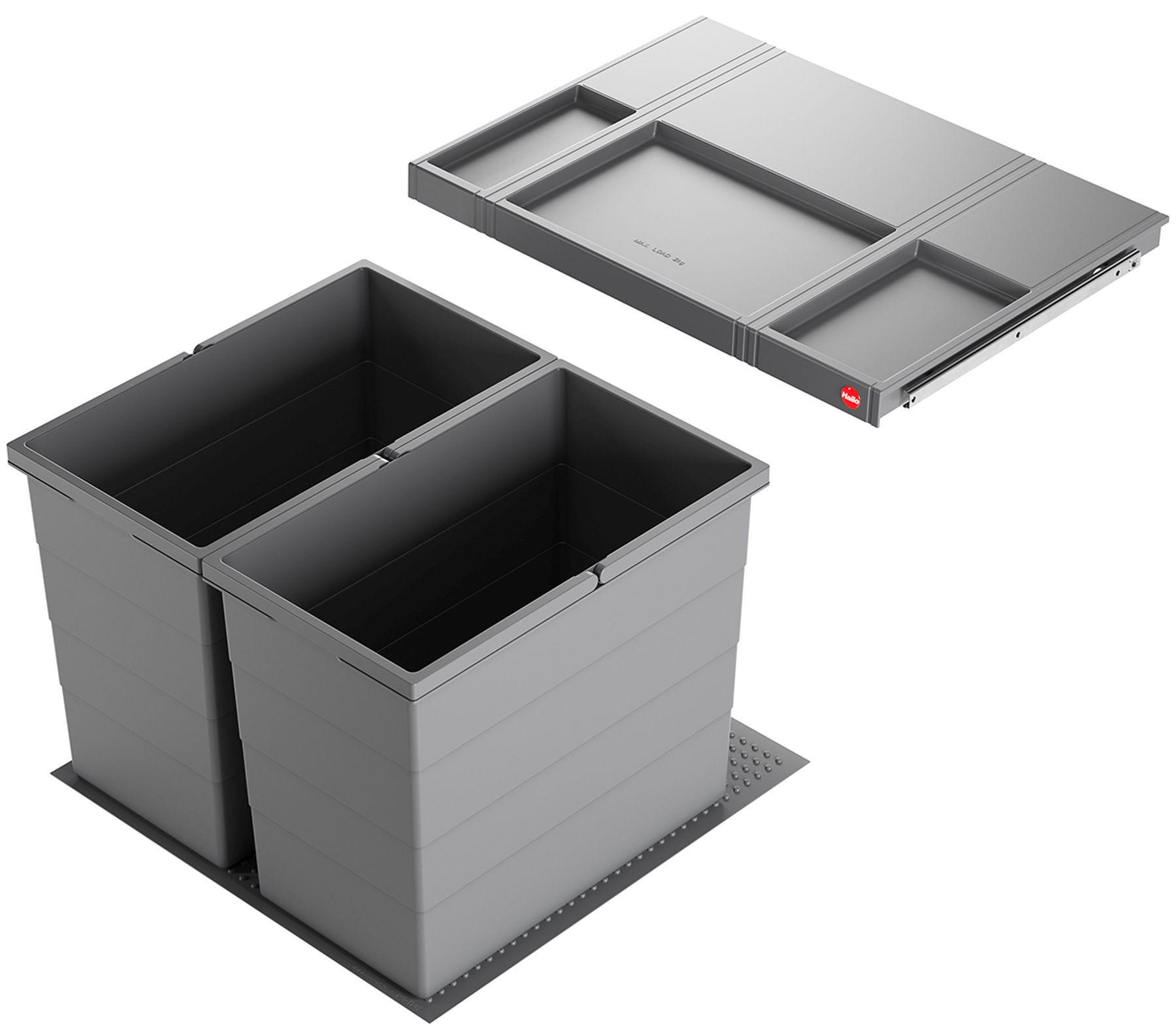 HAILO Allegro System Mülleimer Abfall Küche Einbau 60cm Schublade 2x 28 Liter - Grau, Kunststoff (47.6/39.7/47.3cm) - Hailo