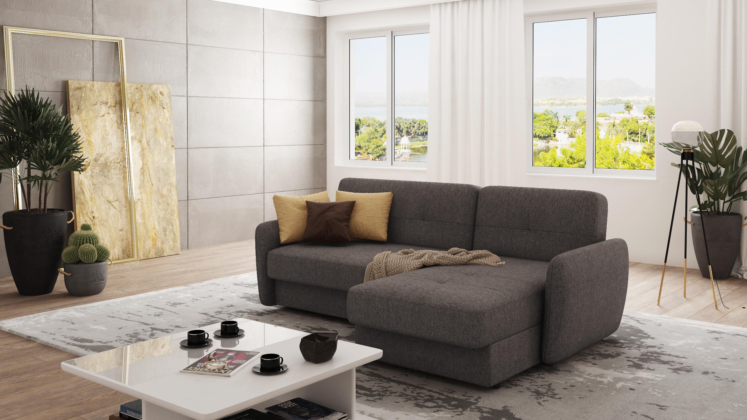 ECKSOFA Lupo Braun - Khaki Mikrofaser - Dunkelbraun/Schwarz, Holz/Kunststoff (232/147cm) - S-Style Möbel