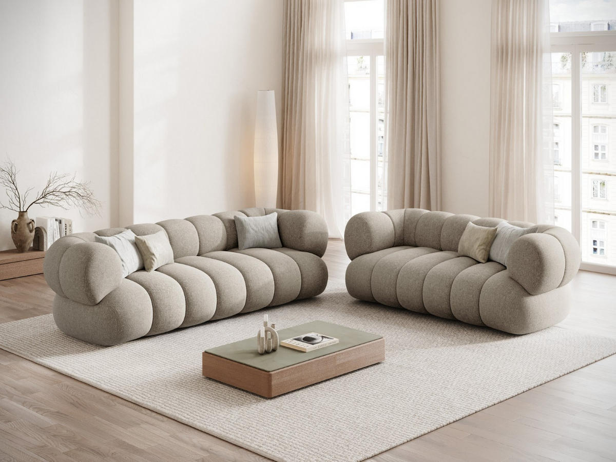 SOFA Koge aus Chenille-Stoff dunkelbeige 3 Sitzplätze - Mokka, Textil (95/70/210cm) - Cosmopolitan Design