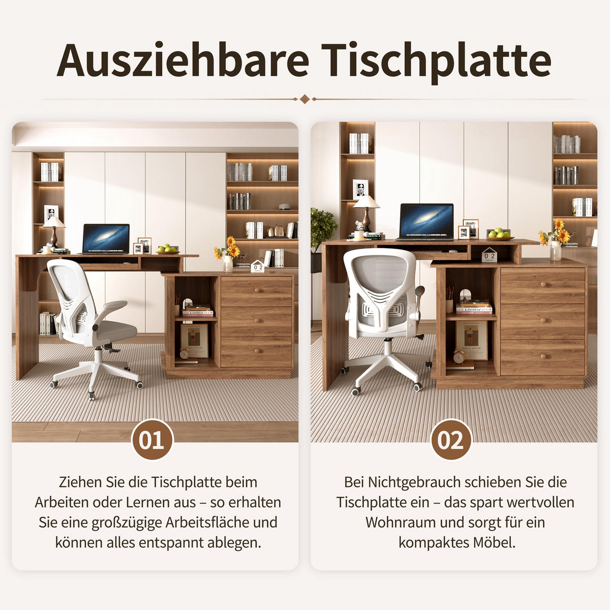 SCHREIBTISCH ausziehbarer Multifunktions-Computertisch 110cm - Walnussfarben, Holzwerkstoff (40/110/75.5cm) - Gisaae