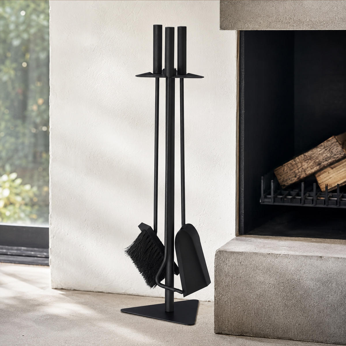 TRUSĂ ȘEMINEU Neagră 4-piese cu suport - negru, material plastic/metal (18.5/60/16.5cm) - Relaxdays