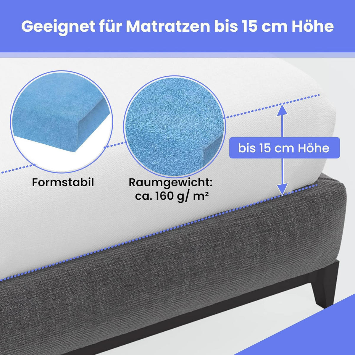 SPANNBETTLAKEN 160/200 cm, Frottee Elastisch 100 % Baumwolle Hellblau - Hellblau, Textil (160/200cm) - Best For Home