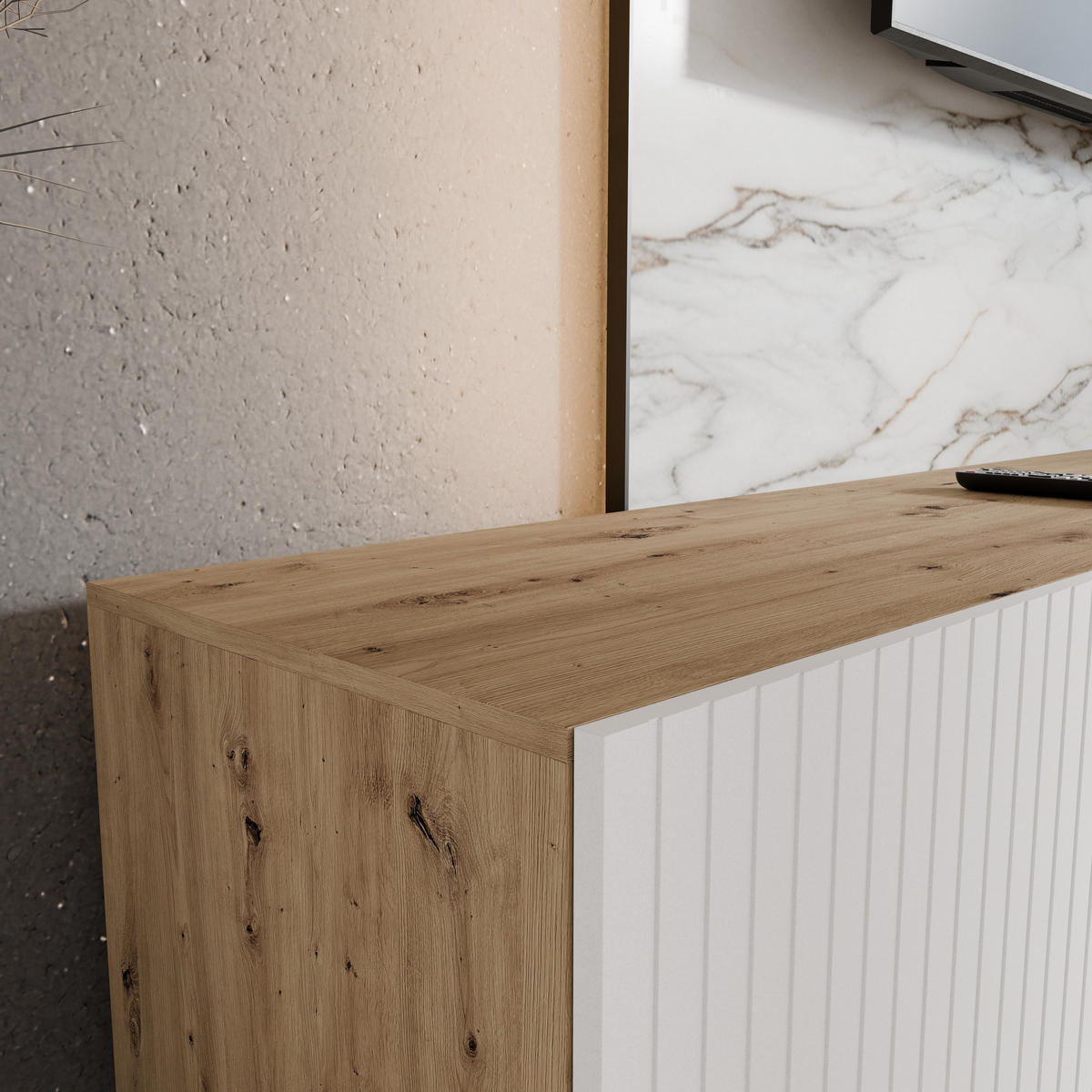 LOWBOARD LIVO 200/41/40 cm, Hängender TV-Schrank Eiche Artisan - Weiß/Eiche Artisan, Holzwerkstoff (200/41/40cm) - MASSENO
