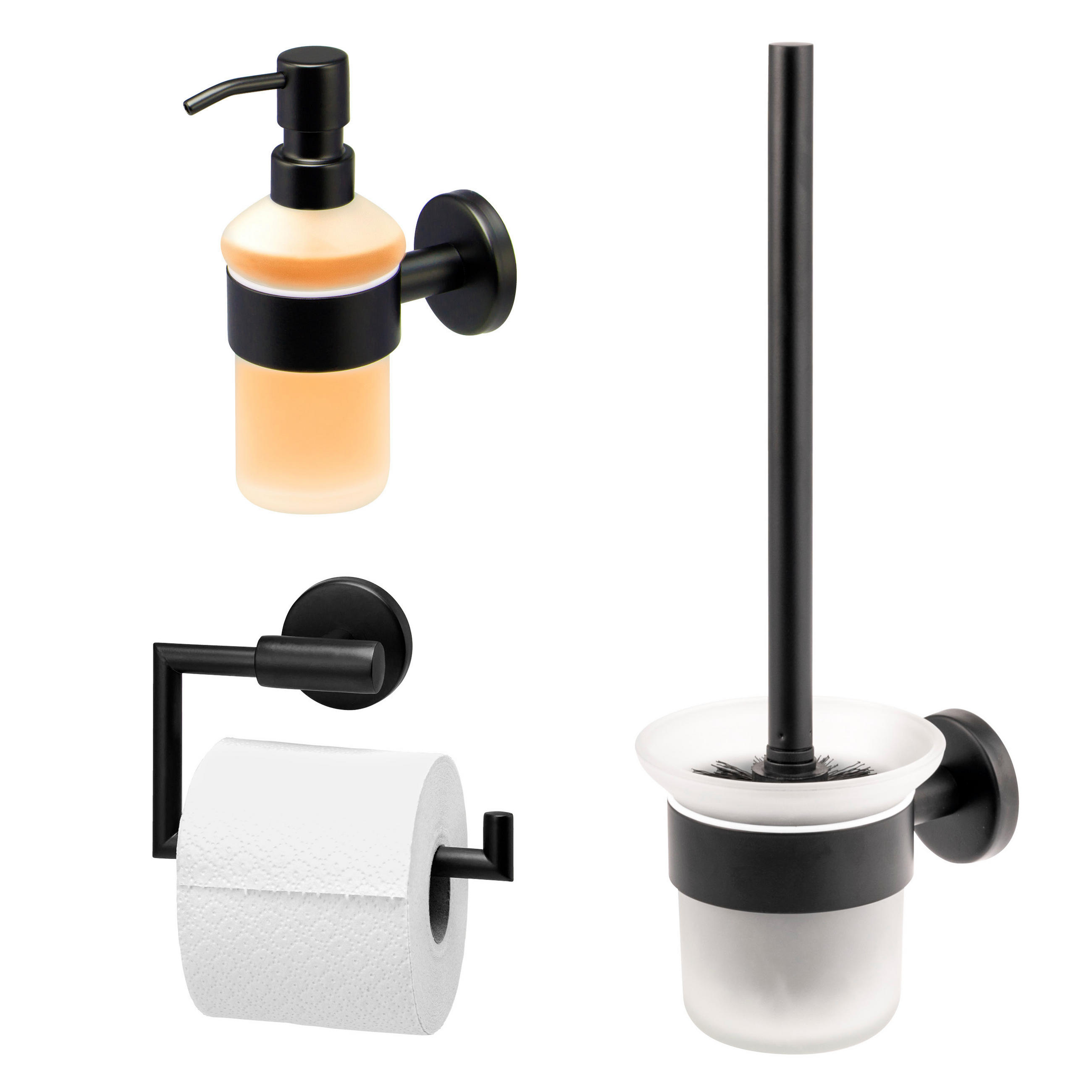 bremermann Badezimmer-Zubehör-Set Schwarz 14.5x35x11.5 cm