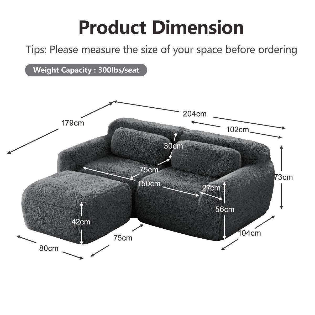 ECKSOFA plüsch grau modular & ohne montage - Grau, Textil (204/179cm) - Urban Meuble