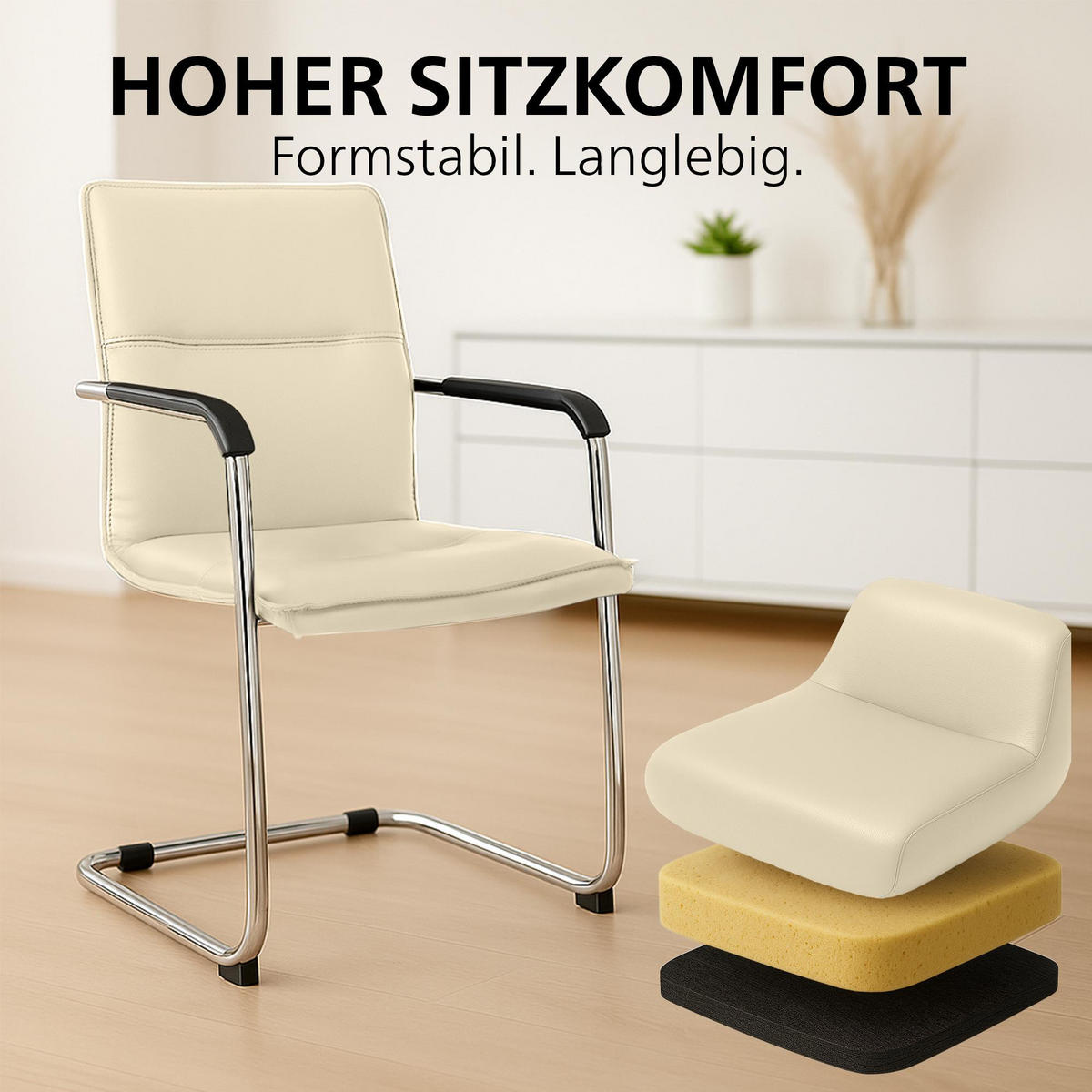 SCHWINGSTUHL 2er Set Lederlook Creme - Creme, Textil/Metall (57/92/59cm) - CLP