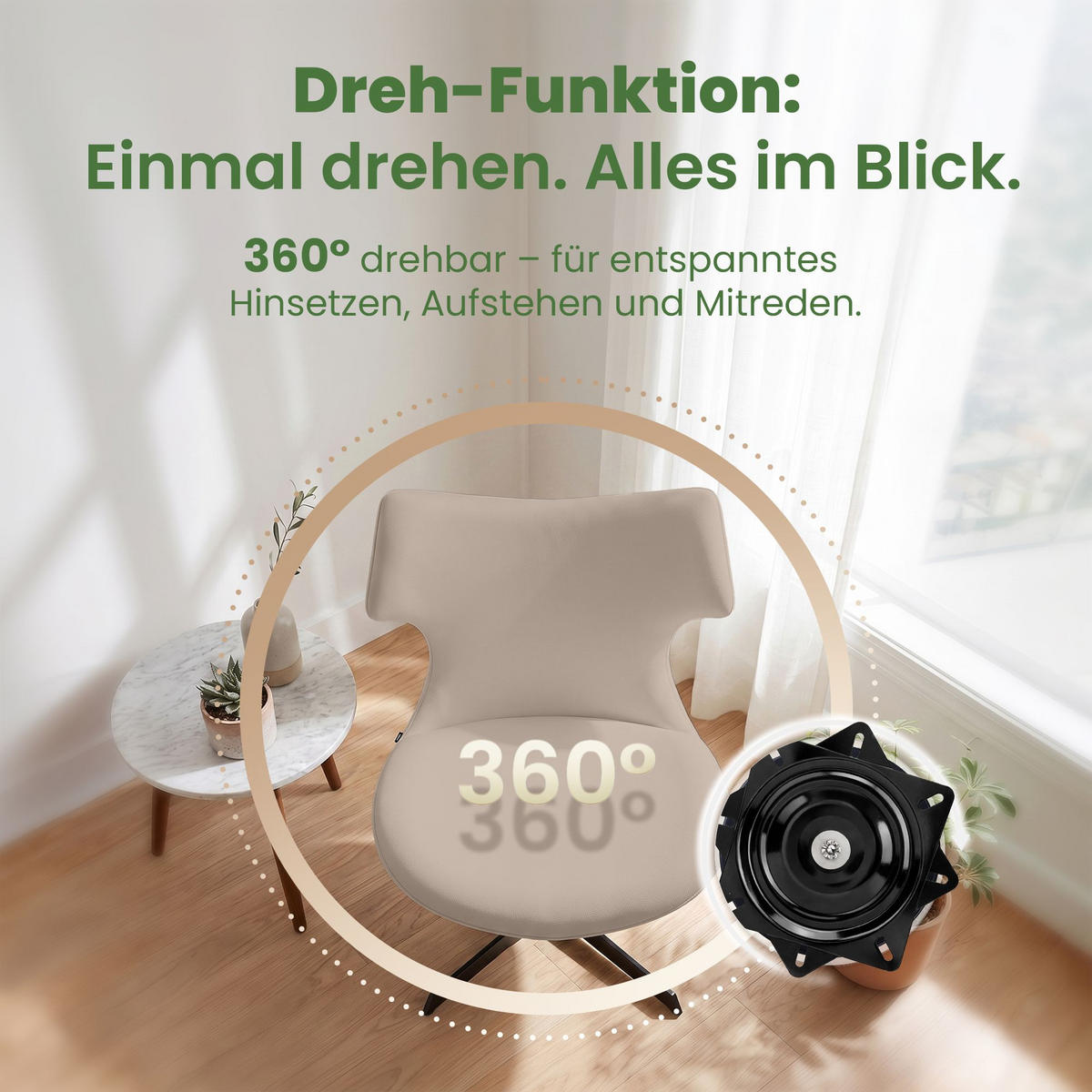 DREHSTUHL 2 Lederlook Creme - Creme/Schwarz, Textil (65/79/69cm) - CLP