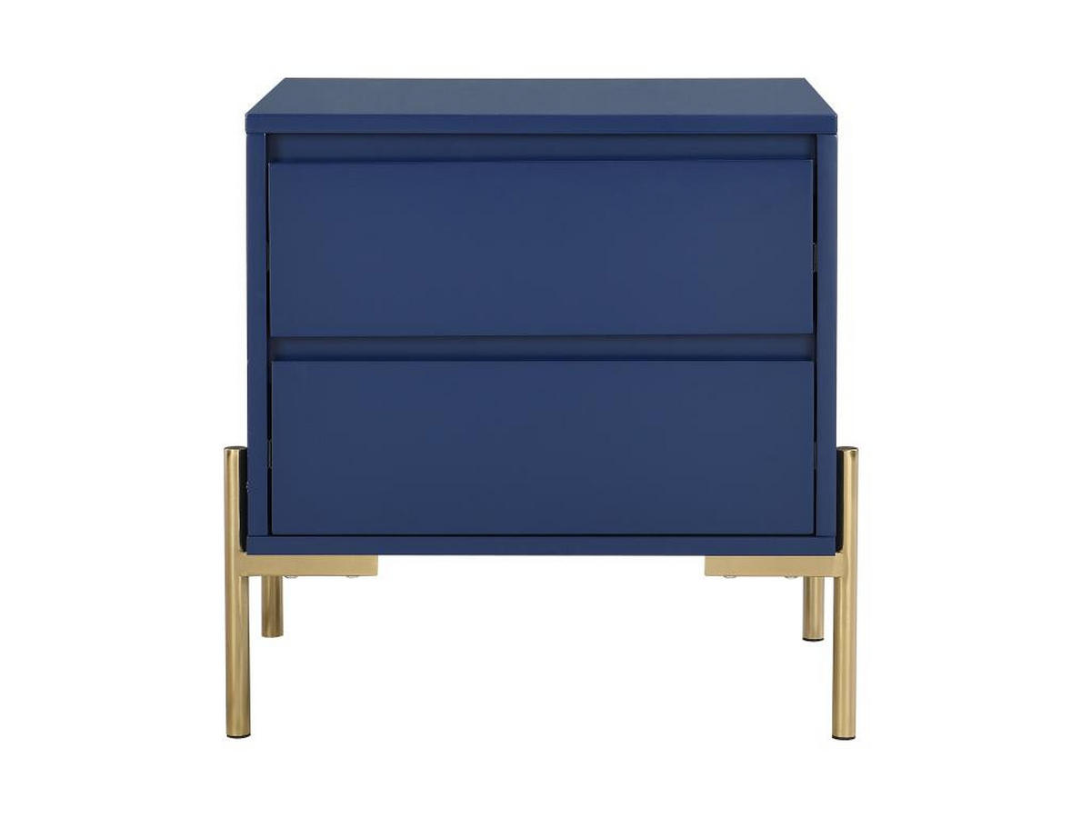 2ER-SET Nachttische mit 2 Schubladen - MDF & Metall - Blau lackiert & Goldfarben - KORASA - Blau, Holz (40/50/50cm) - Pascal Morabito