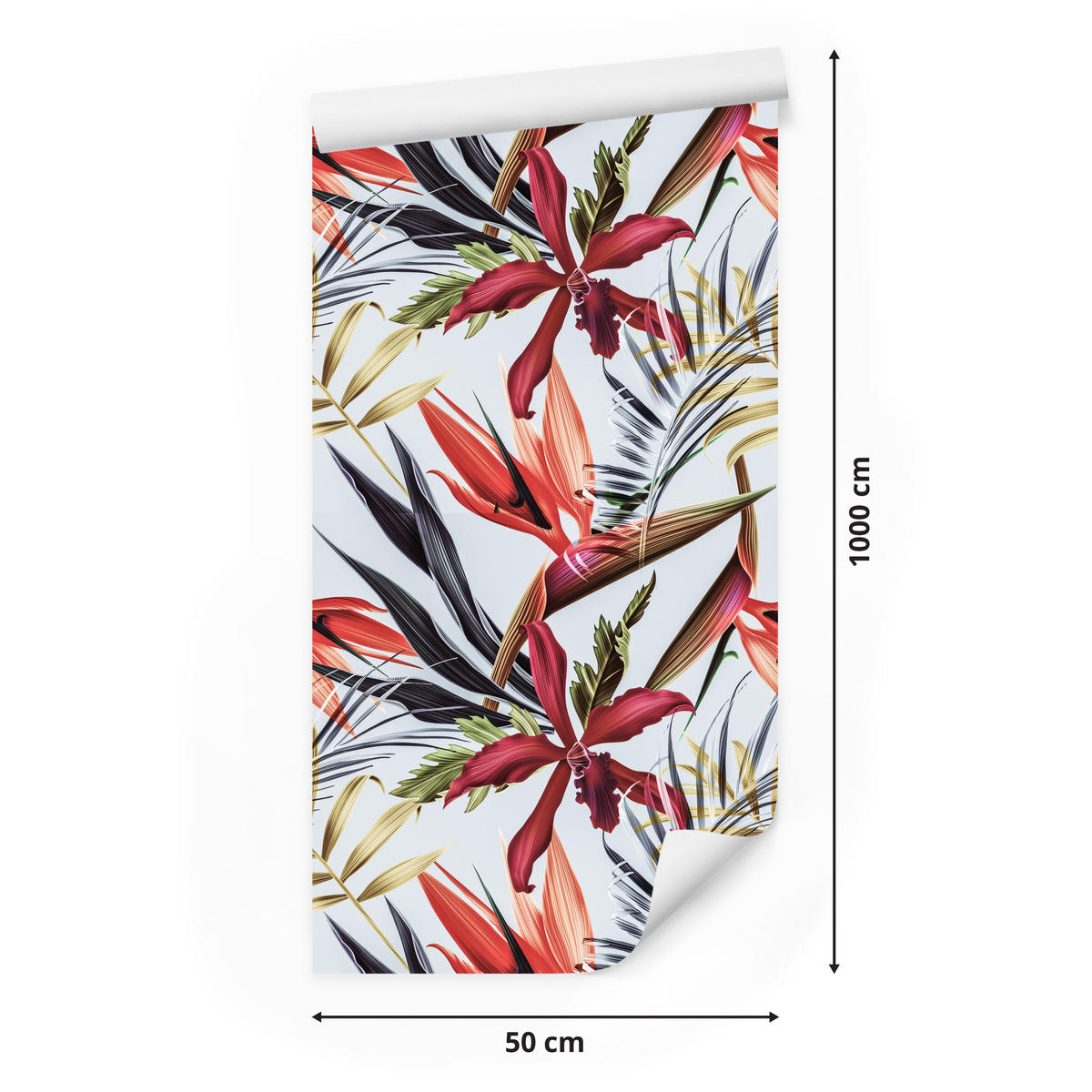 VLIESTAPETE Tropische Dschungelblüten – Rot, Grün, Weiß – 50x1000 cm - Rot/Weiß, Papier (50/1000cm) - Muralo