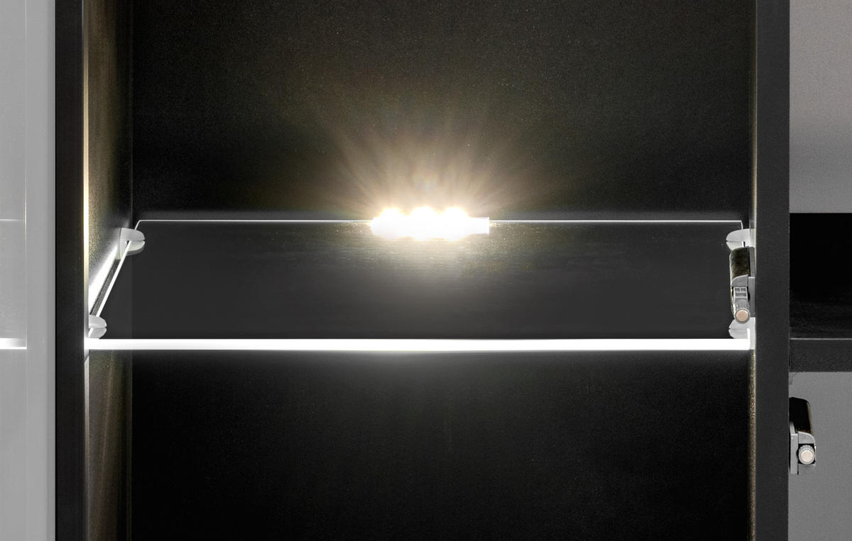 WOHNWAND Eiche, Marmor schwarz 300 cm, Anbauwand inklusive LED-Beleuchtung - Eichefarben/Schwarz, Glas/Holzwerkstoff (300/182/45cm) - Inn.Furn