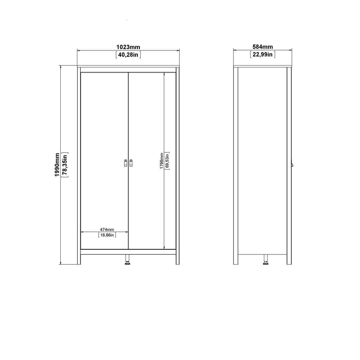 KLEIDERSCHRANK mit 2 Türen barcelone 102,3/58,4/199 cm - Weiß, Holzwerkstoff (58.4/199/102.3cm) - Calicosy