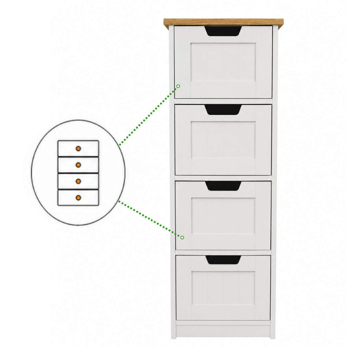 BADEZIMMERSCHRANK MDF Weiß Eiche 4 Schubladen 30x30x81 cm - Eichefarben/Weiß, Holzwerkstoff (30/81/30cm) - Begryf