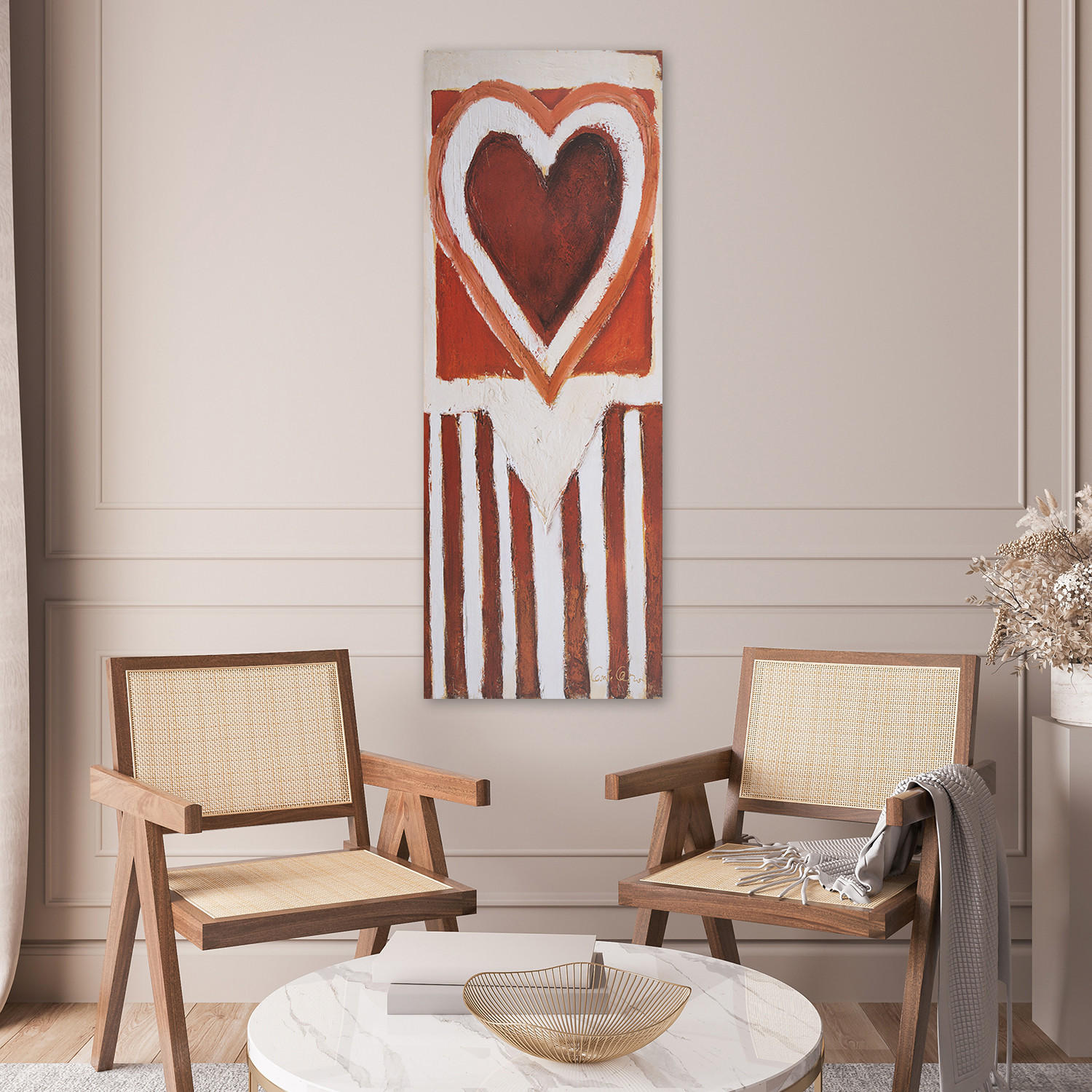 WANDBILD gemaltes herz - Orange, Textil (30/90cm) - Feeby