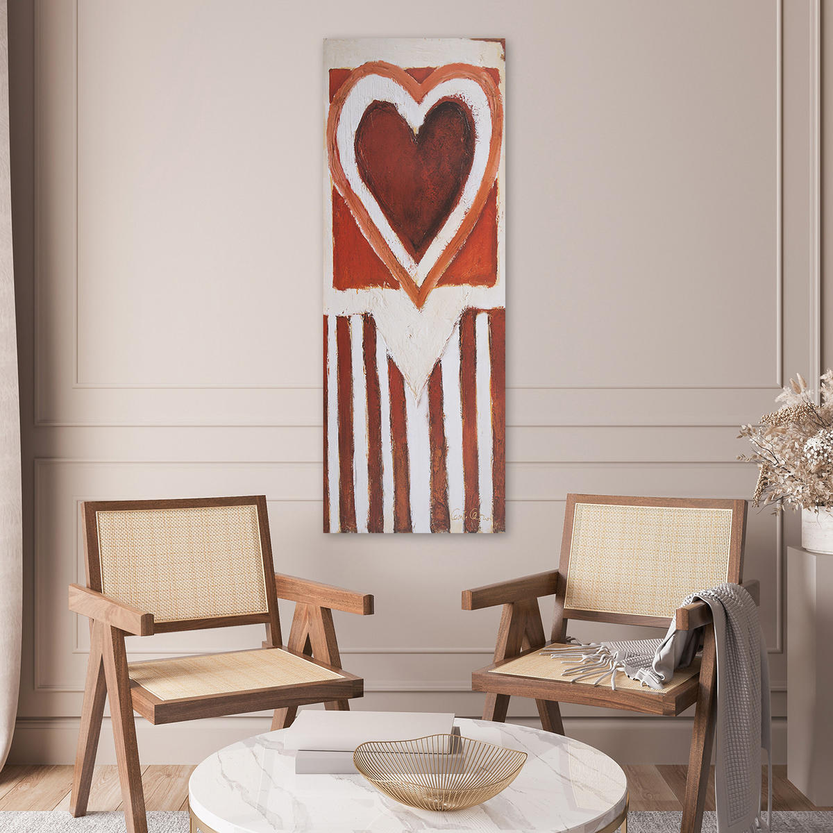 WANDBILD gemaltes herz - Orange, Textil (30/90cm) - Feeby