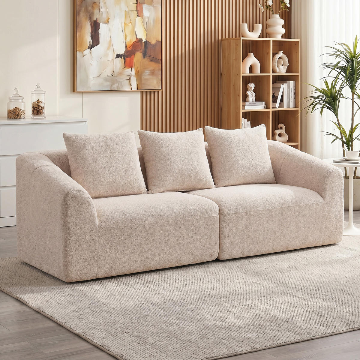 3-SITZER Sofa Chenille (100 % Polyester) Beige - Beige, Textil (93/83/225cm) - HOMCOM