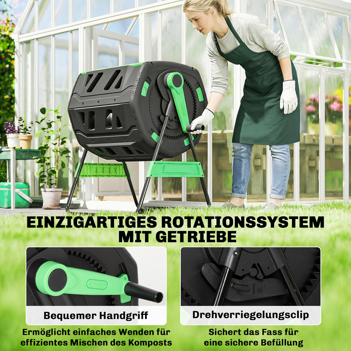 KOMPOSTER Kunststoff Metall Grün - Grün, Kunststoff/Metall (67/98/94cm) - Outsunny