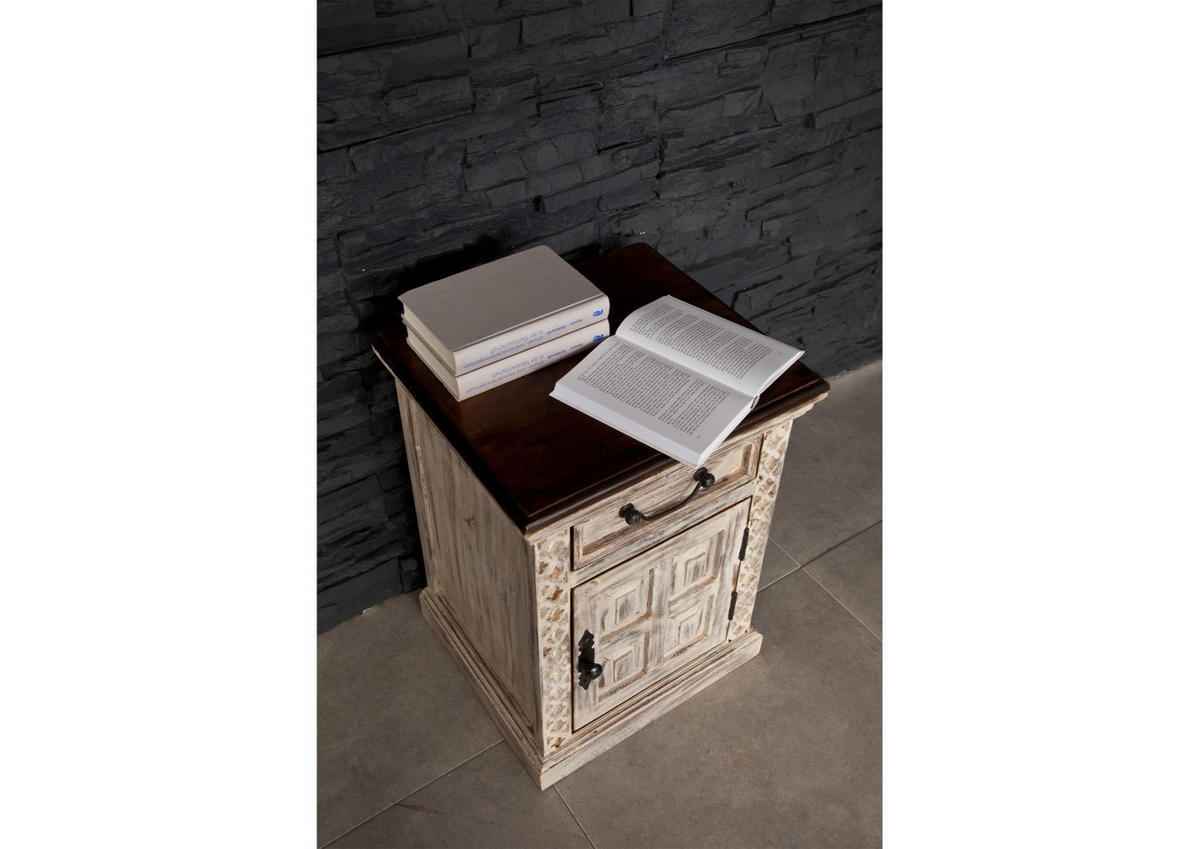 NACHTTISCH Mango / Akazie 45x40x60 weiß gewachst CASTLE-ANTIK #259 - Weiß, Holz (45/60/40cm) - Massivmoebel24