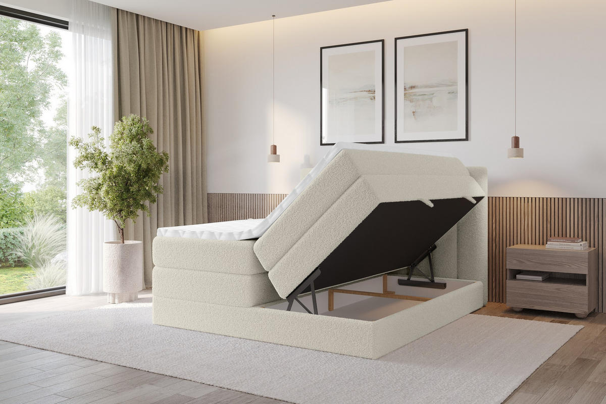 BOXSPRINGOVÁ POSTEL s matrací H3/H4 - OTTA KING - 120x200 cm Béžová - písková barva, kompozitní dřevo (120/200cm) - ALTDECOR