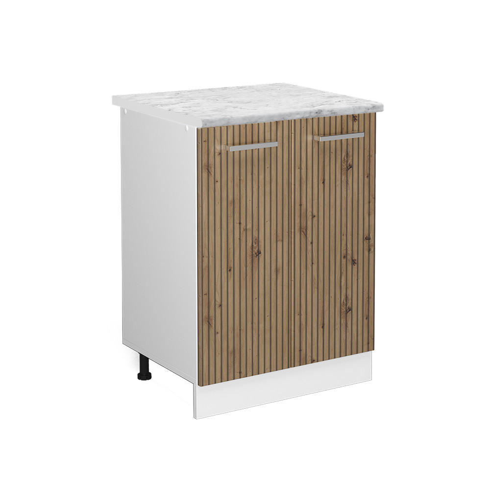 KÜCHENUNTERSCHRANK R-Line Artisan-Eiche 60 cm, AP Marmor - Weiß/Eiche Artisan, Holzwerkstoff (60/81.6/60cm) - Vicco