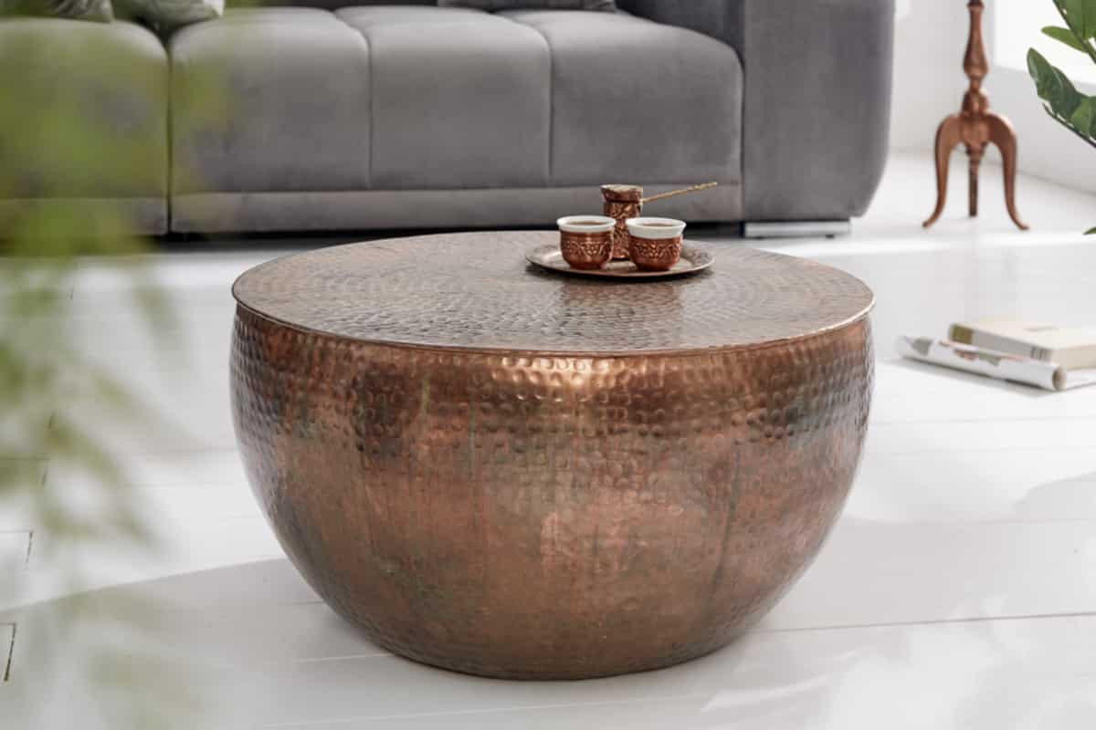 COUCHTISCH ORIENT II rund Kupfer 60cm - Braun/Kupferfarben, Metall (60/60/30cm) - riess-ambiente
