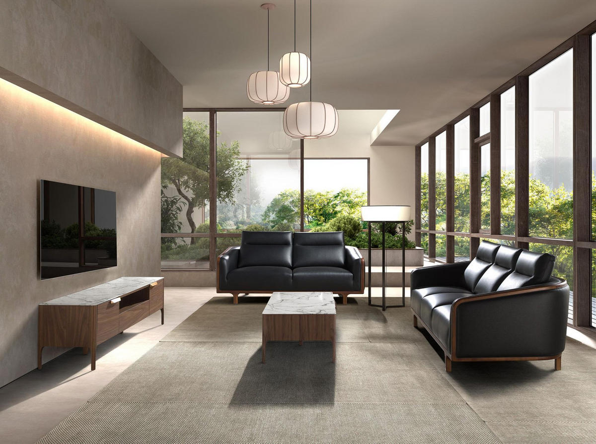 TV-ELEMENT TV-Ständer aus Nussbaumholz mit Glasplatte aus Marmorimitation 180/45/50 cm - Edelstahlfarben/Walnussfarben, Holz/Stein (180/50/45cm) - ANGEL CERDA