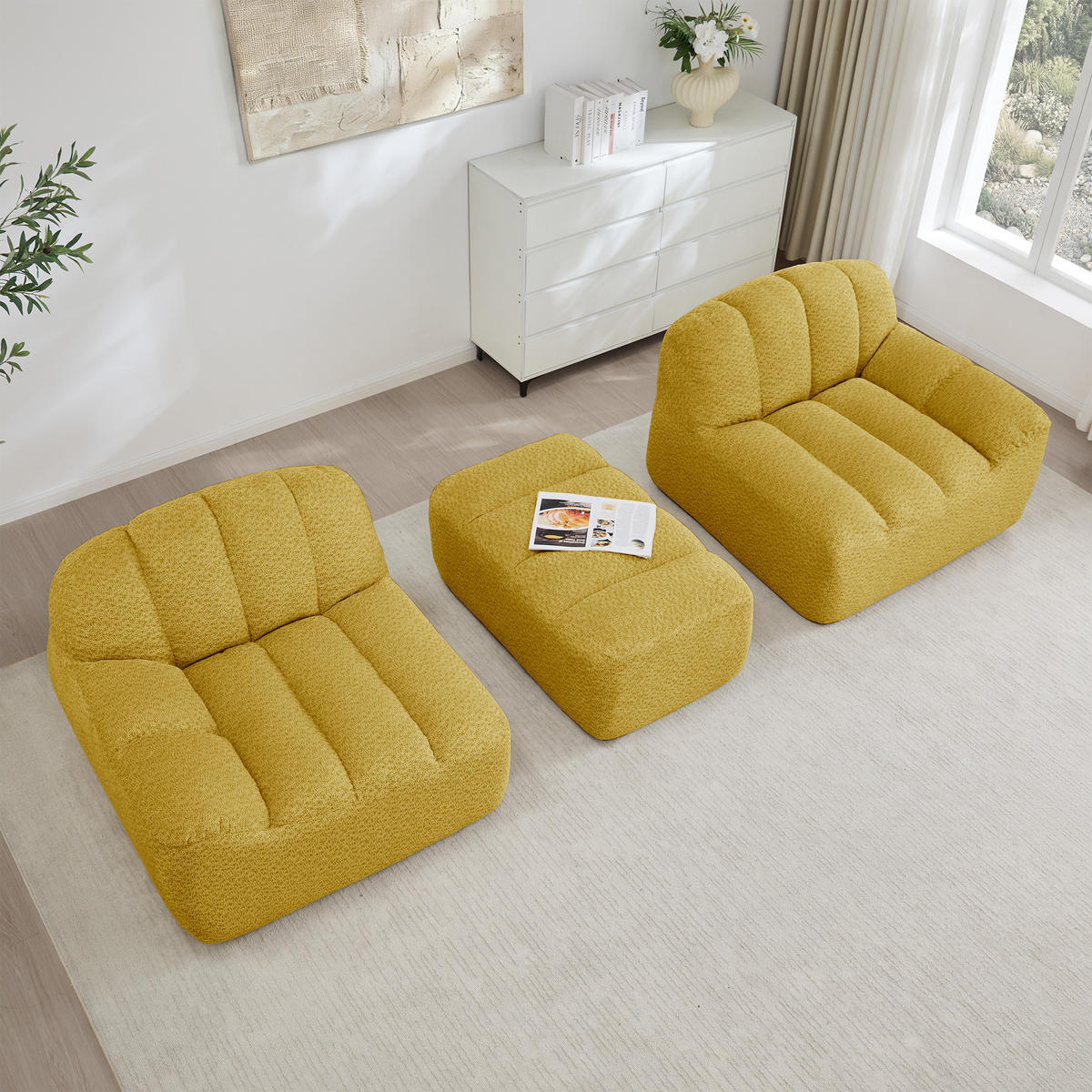 ECKSOFA aus granuliertem Fleece, frameless Lounge-Design ohne Montage - Gelb, Textil (210/165cm) - Urban Meuble