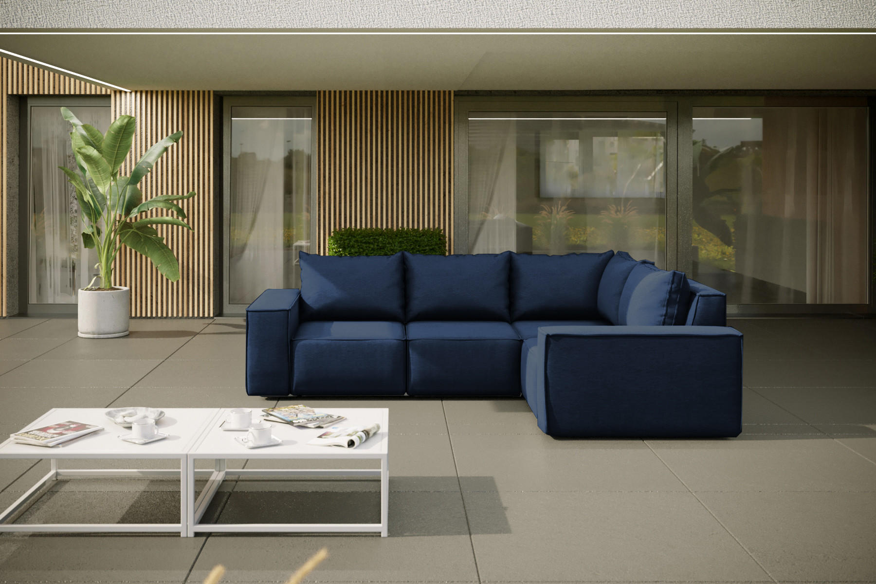 GARTENECKSOFA Für Den Garten SONNE Marineblau Links - Blau, Holz (246/73/181cm) - Kaiser Möbel