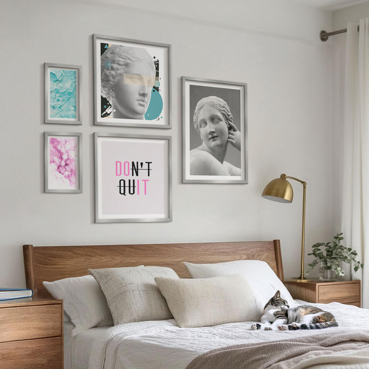 BILDER SET 5er Set - 50x50 cm & 20x30 cm & 40x60 cm Silberner Rahmen - Abstrakte Aquarellskulptur - Silberfarben, Kunststoff (40/60cm) - TULUP