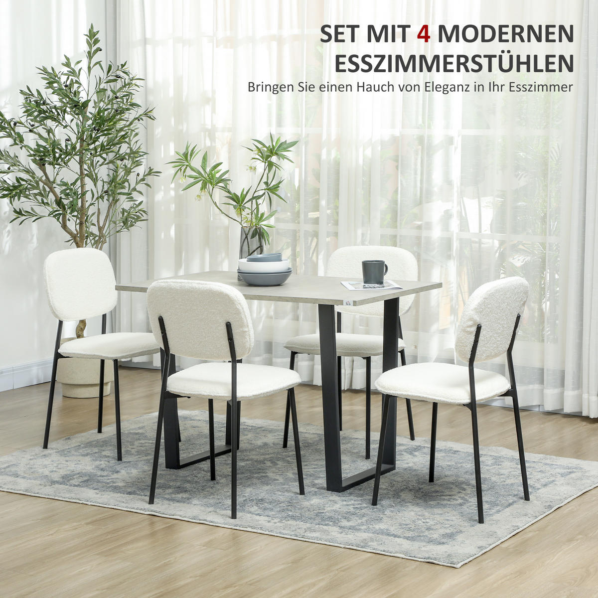 ESSZIMMERSTÜHLE 4er Set Polyester Stahl Weiß - Weiß, Metall (47/85/49cm) - HOMCOM