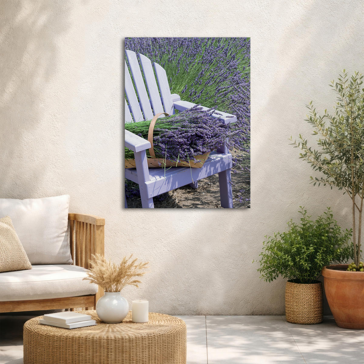 LEINWANDBILD Lavendelstuhl 70x50cm - Lila/Weiß, Textil (70/1cm) - Art for the Home