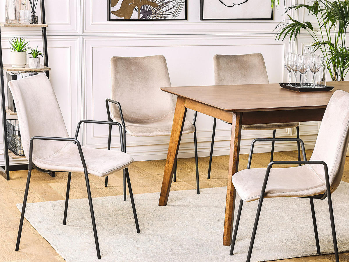 STUHL 2er-Set Samtstoff Beige Jefferson - Beige, Textil/Metall (57/87/60cm) - Beliani