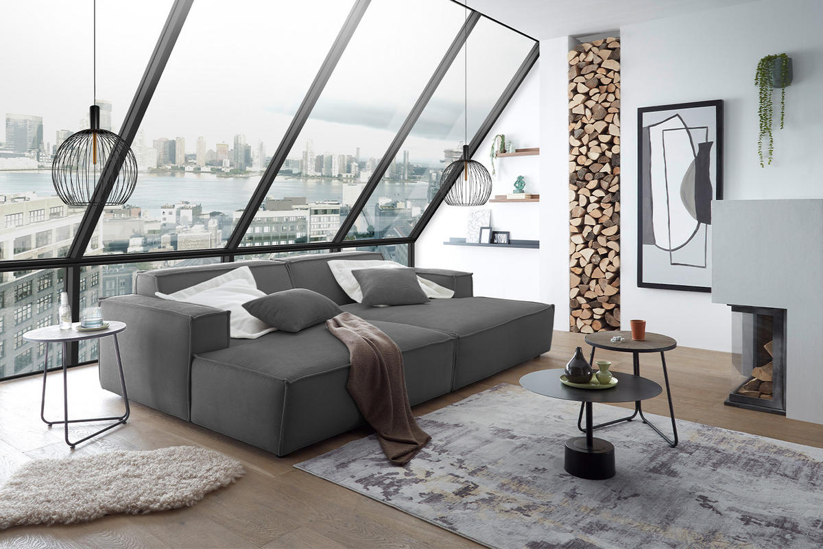 BIG SOFA SAMU Anthrazit Cord - Anthrazit/Schwarz, Textil (256/72/168cm) - KAWOLA
