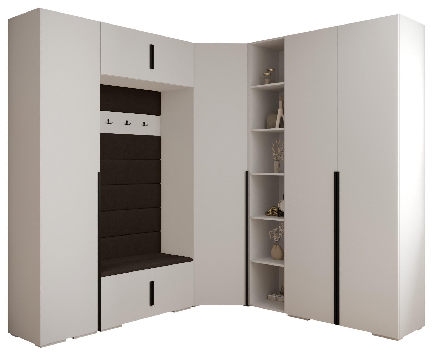 Abiks Möbel Garderoben-Set Weiß, Dunkelbraun, Schwarz 231.7x236.7x47 cm