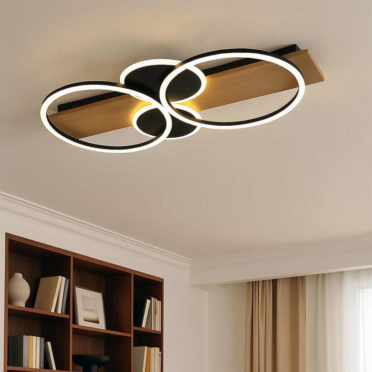 LED DECKENLEUCHTE Metall Holz Braun - Braun, Holz (72/34/6.7cm)