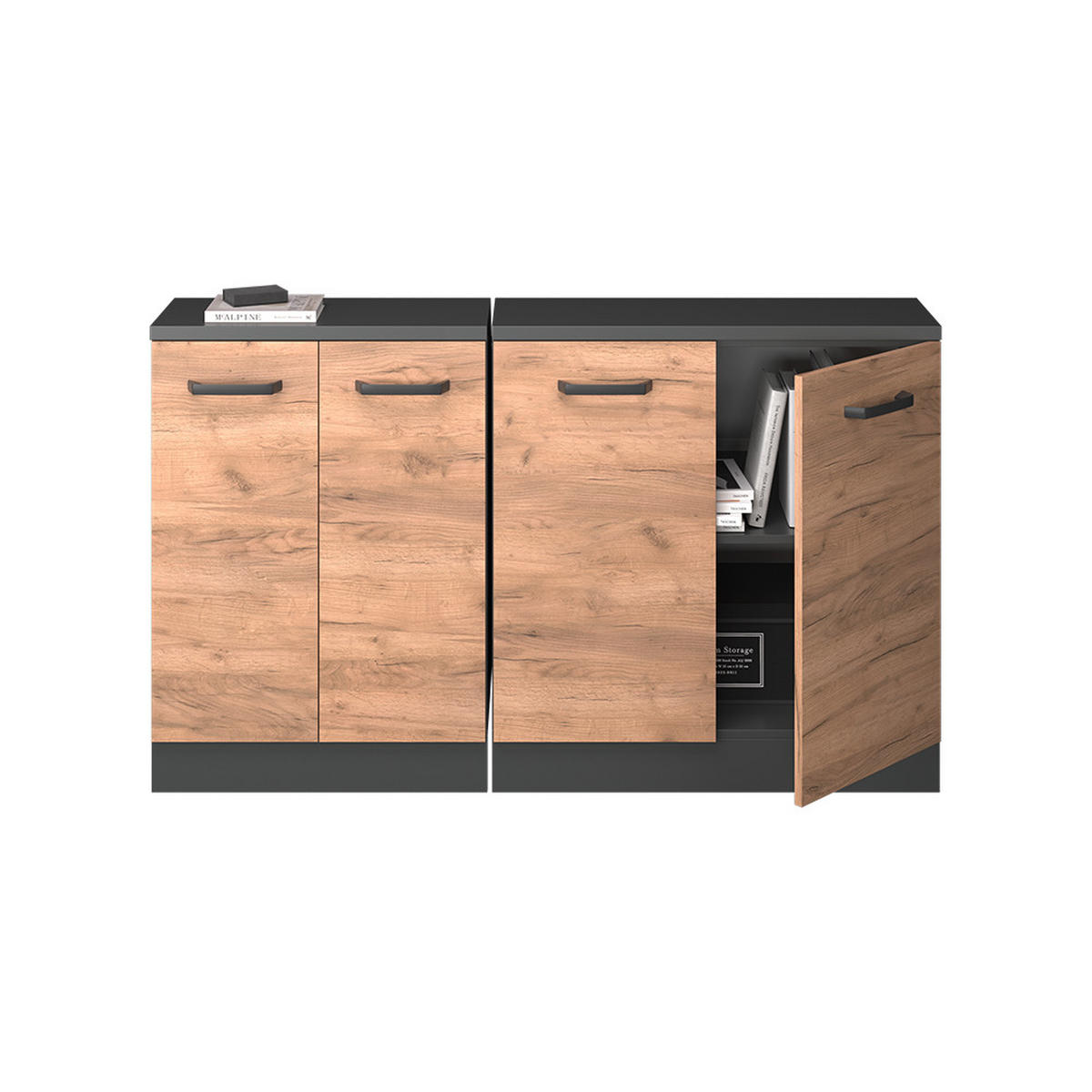 KUHINJSKI ORMAR ZA KOSINE KROVA R-Line Hrast zlatnog tona 140 cm Set od 2 korpusa ormara, dubina 60 cm - hrast medunac/antracit, drvni materijal (140/83.8/60cm) - Vicco