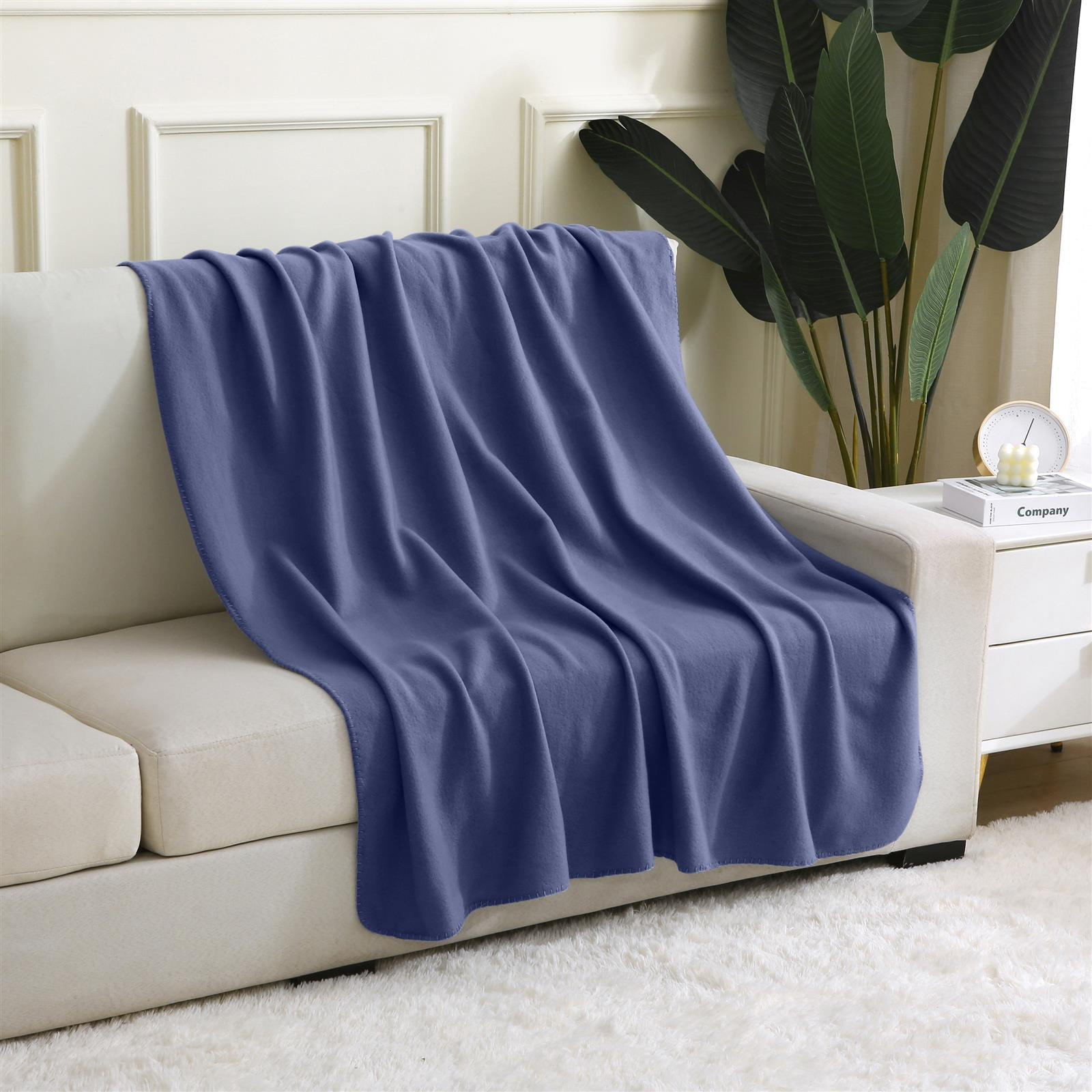 FLEECEDECKE 2er Set eco-line dunkelblau 130/160 cm aus 100% recyceltem Material Kettelrand Anti-Pilling - Dunkelblau, Textil (130/160cm) - wometo