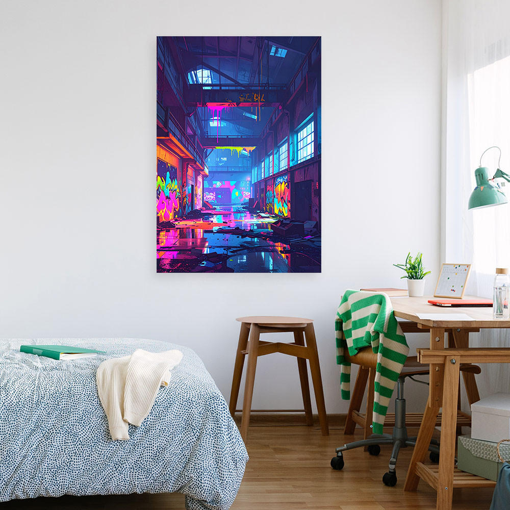 LEINWANDBILD Verlassene alte Fabrikhalle 80x120cm - Multicolor, Textil (80/120cm) - Feeby