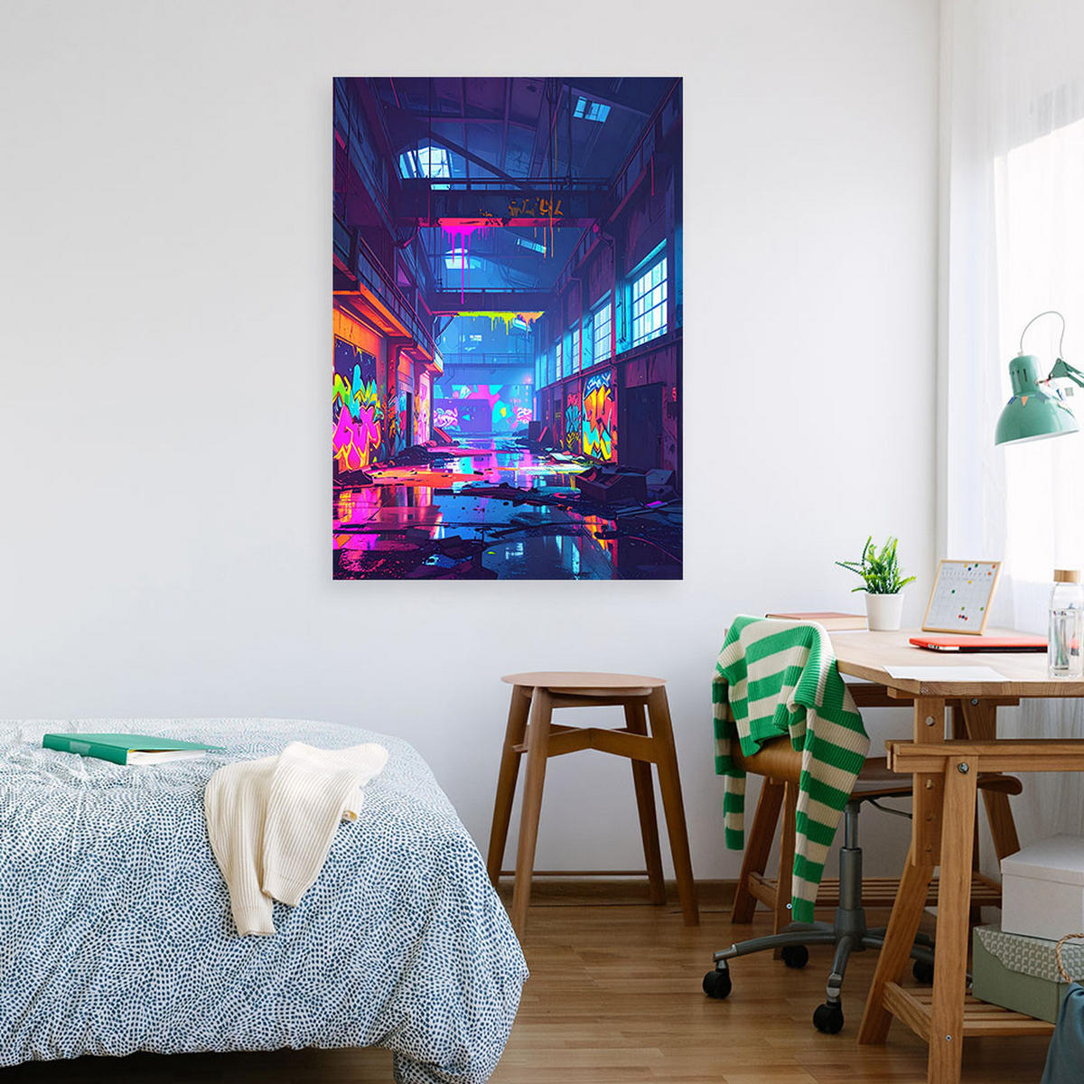 LEINWANDBILD Verlassene alte Fabrikhalle 80x120cm - Multicolor, Textil (80/120cm) - Feeby