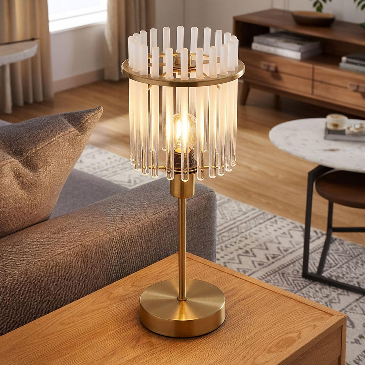 LED TISCHLEUCHTE GORLEY Metall Gold - Goldfarben, Glas (15/15/37.5cm) - Globo Lighting