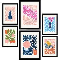 POSTER Set Mit 6 Minimalistischen In Pastellfarben Flower Power Drucke Von Landschaften Und Natur Für Innenarchitektur A3 & A4 Schwarzer Rahmen - Schwarz, Papier (29/3cm) - Nacnic