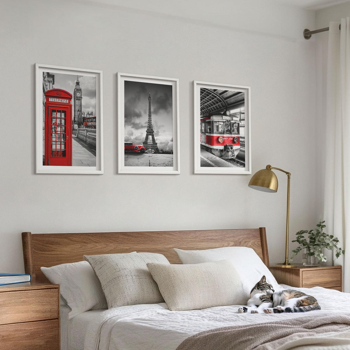 BILDER SET 3er Set - 40x60 cm Weißer Rahmen - Ikonen London Paris Verkehr - Weiß, Kunststoff (40/60cm) - TULUP