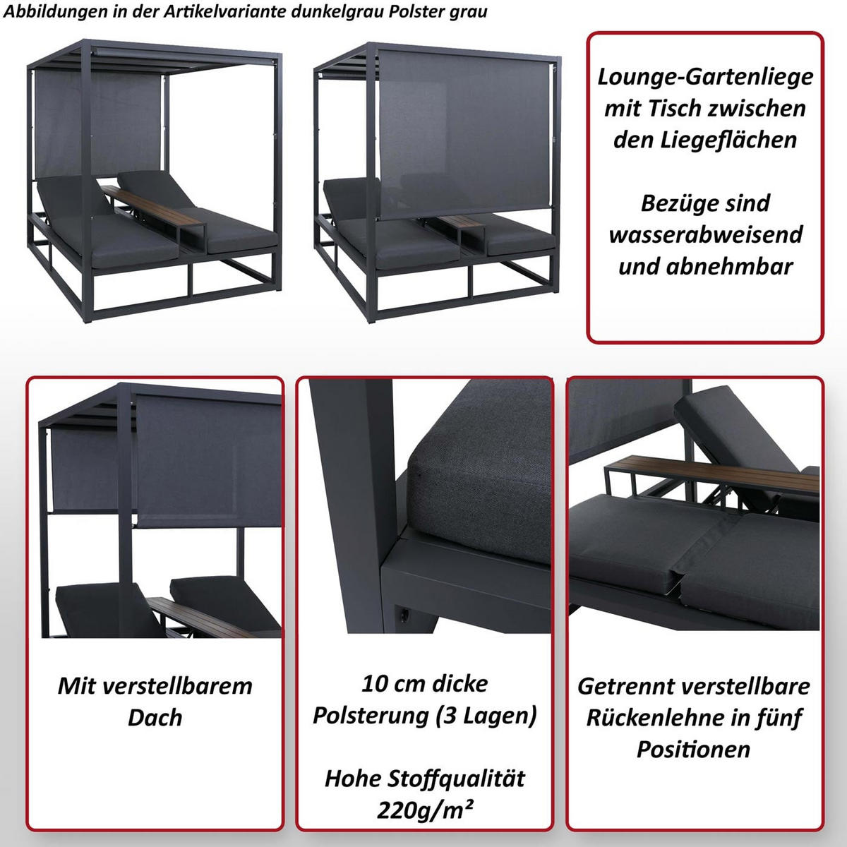 LOUNGE-GARTENLIEGE Dunkelgrau - Dunkelgrau, Textil (165/196/196cm) - MCW