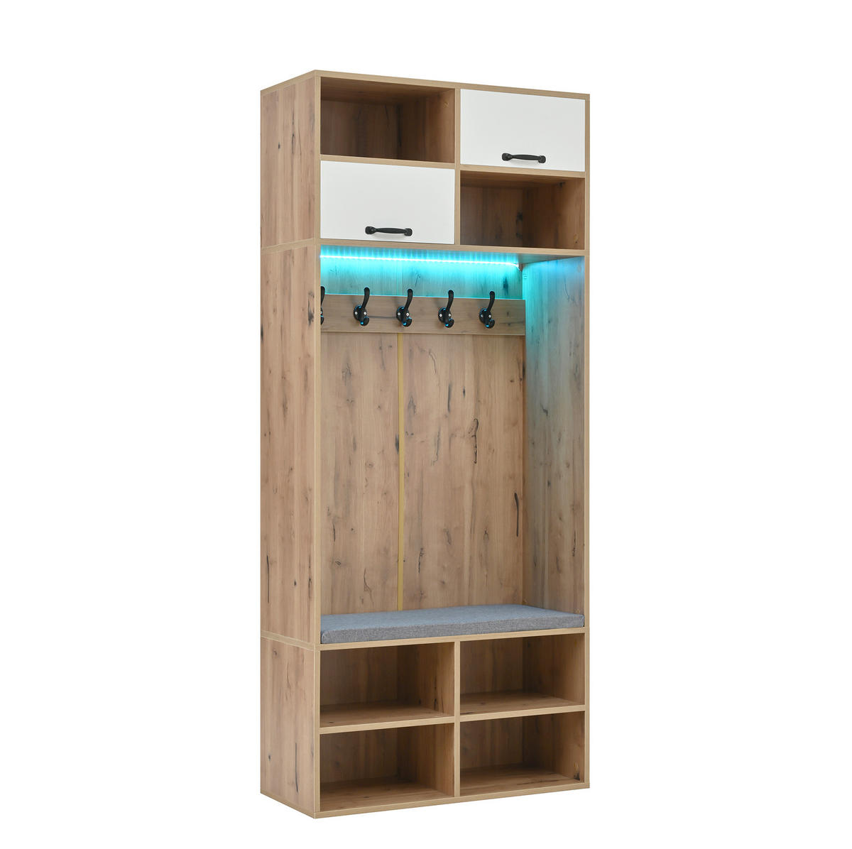 FLURGARNITUR mit Schuhbank 80 x 35 x 185 cm Weiß/Natur - Weiß, Holzwerkstoff (35/185/80cm) - Beauniv