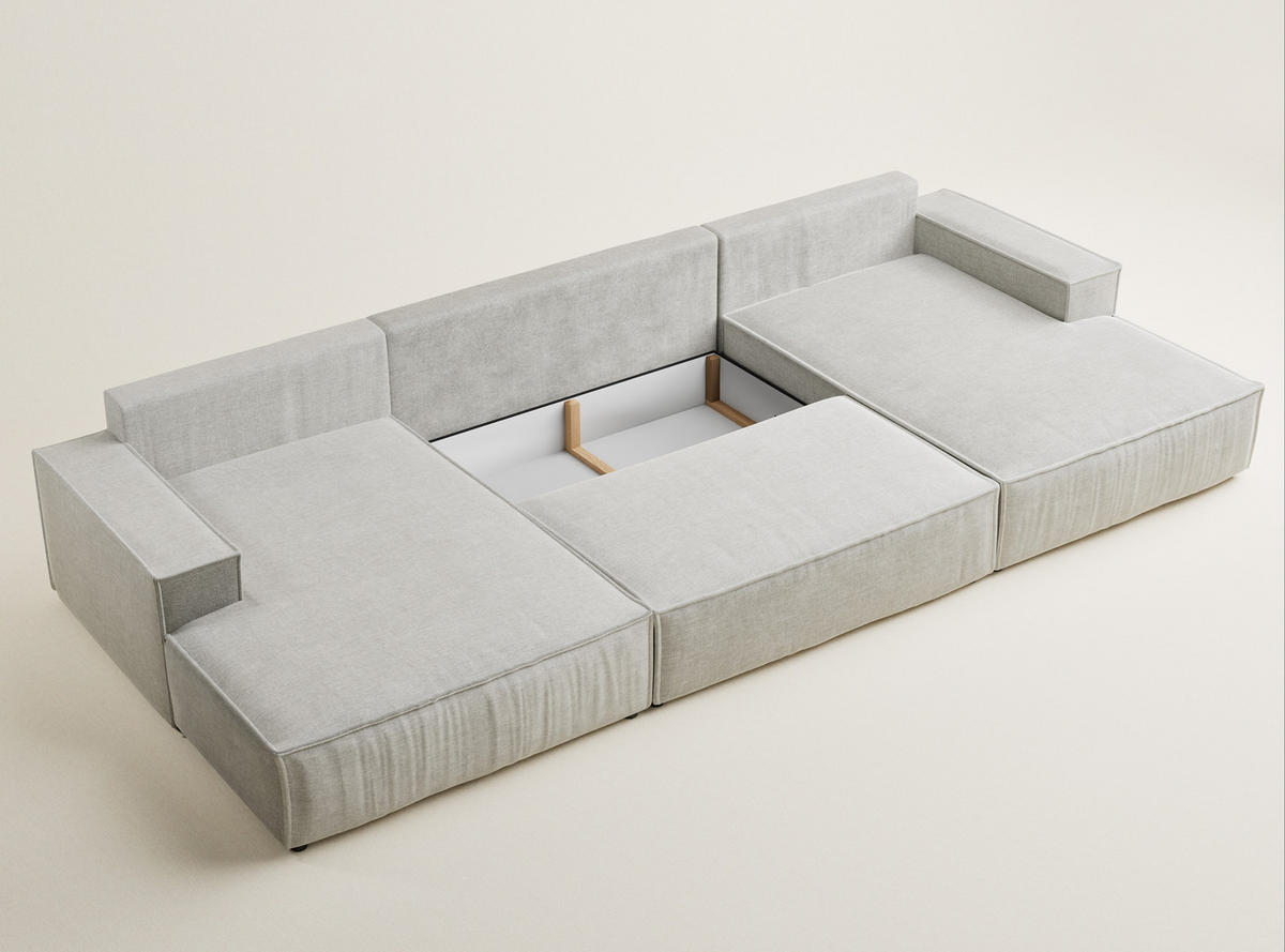 WOHNLANDSCHAFT Kyoto Grau Chenille-Stoff - Schwarz/Grau, Holz/Holzwerkstoff (398/70/148cm) - Maison de Reve