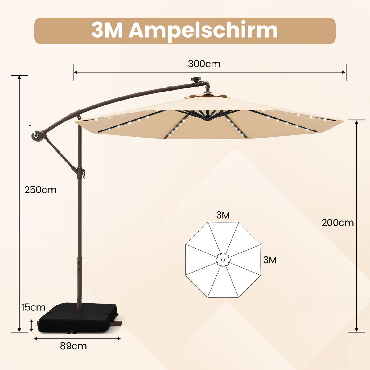HÄNGESCHIRM Beige - Beige, Textil (300/300cm) - COSTWAY